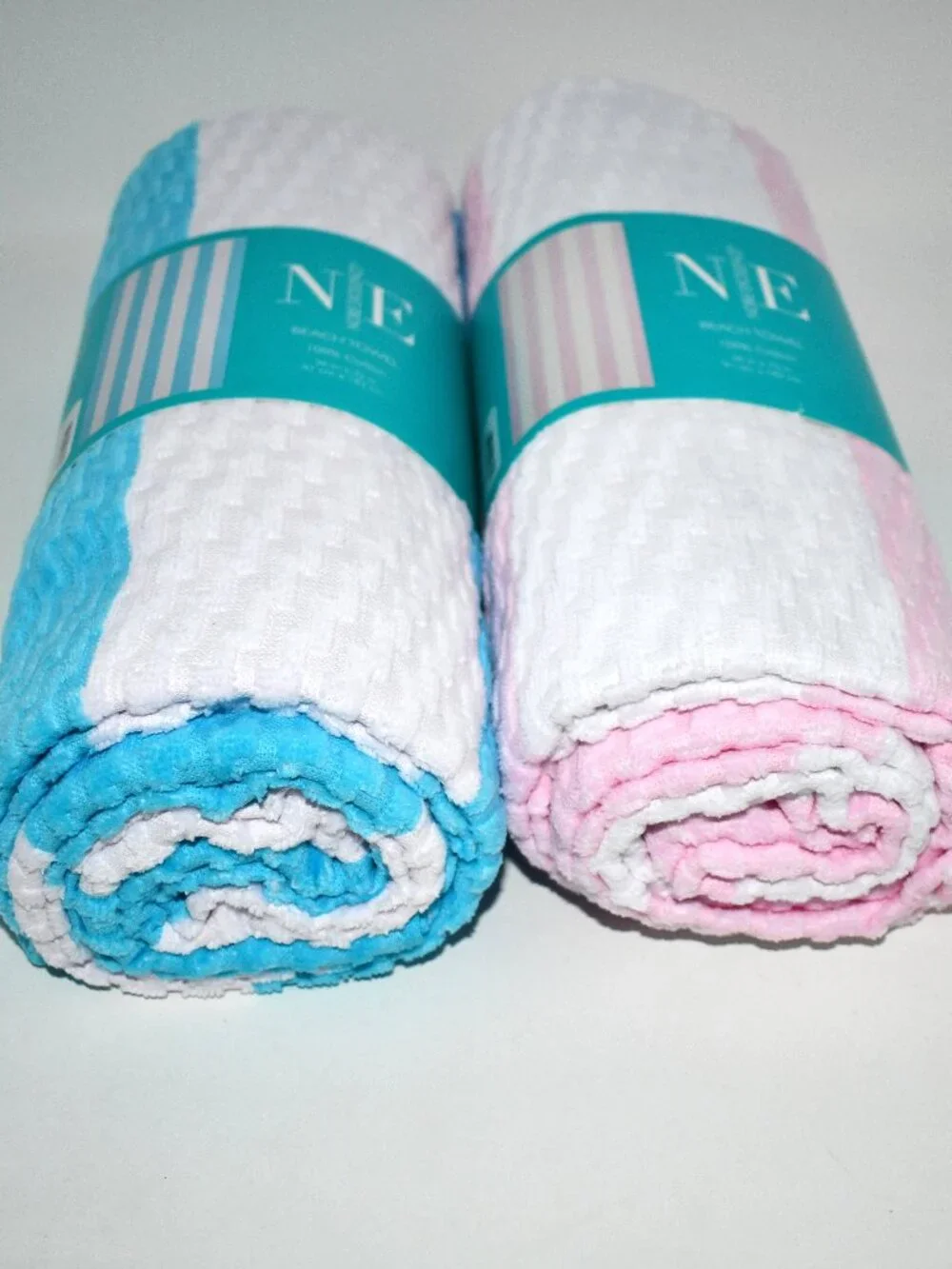 Noble Excellence Summer Shop Beach Towels Set of 2 Blue Stripe & Light Pink Stri